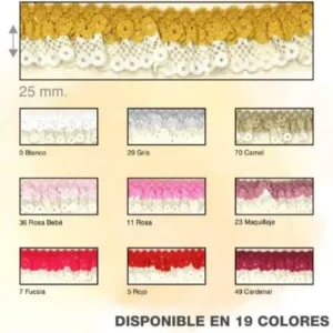 Colorido puntilla encaje fruncido doble ancho 2,5cm base beig