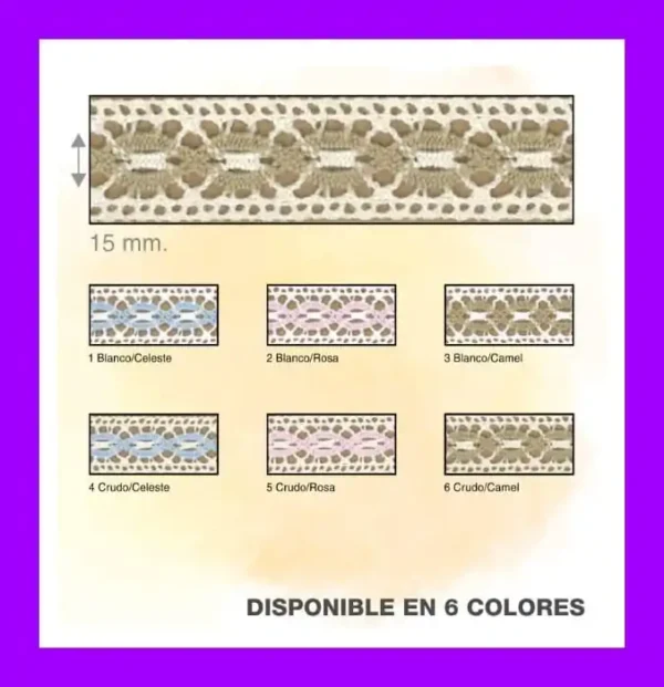 Entredós bolillo bicolor ancho 1,5cm