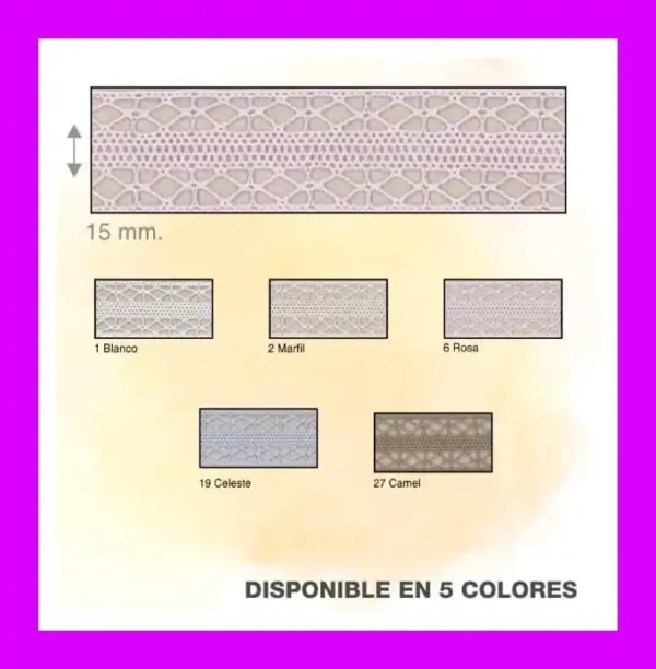 colorido entredós bolillo algodón fino ancho 1,5cm