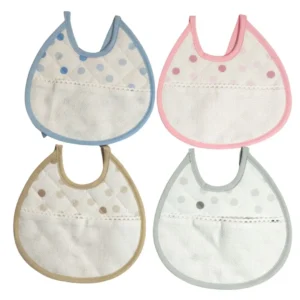 Babero para bebé en piqué y felpa, diseño de topitos